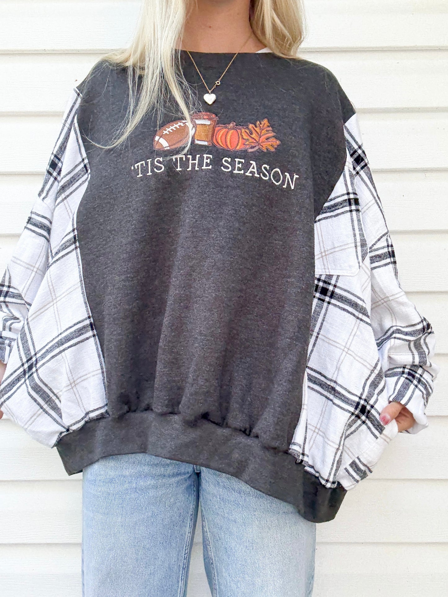 Tis the season fall crewneck x flannel