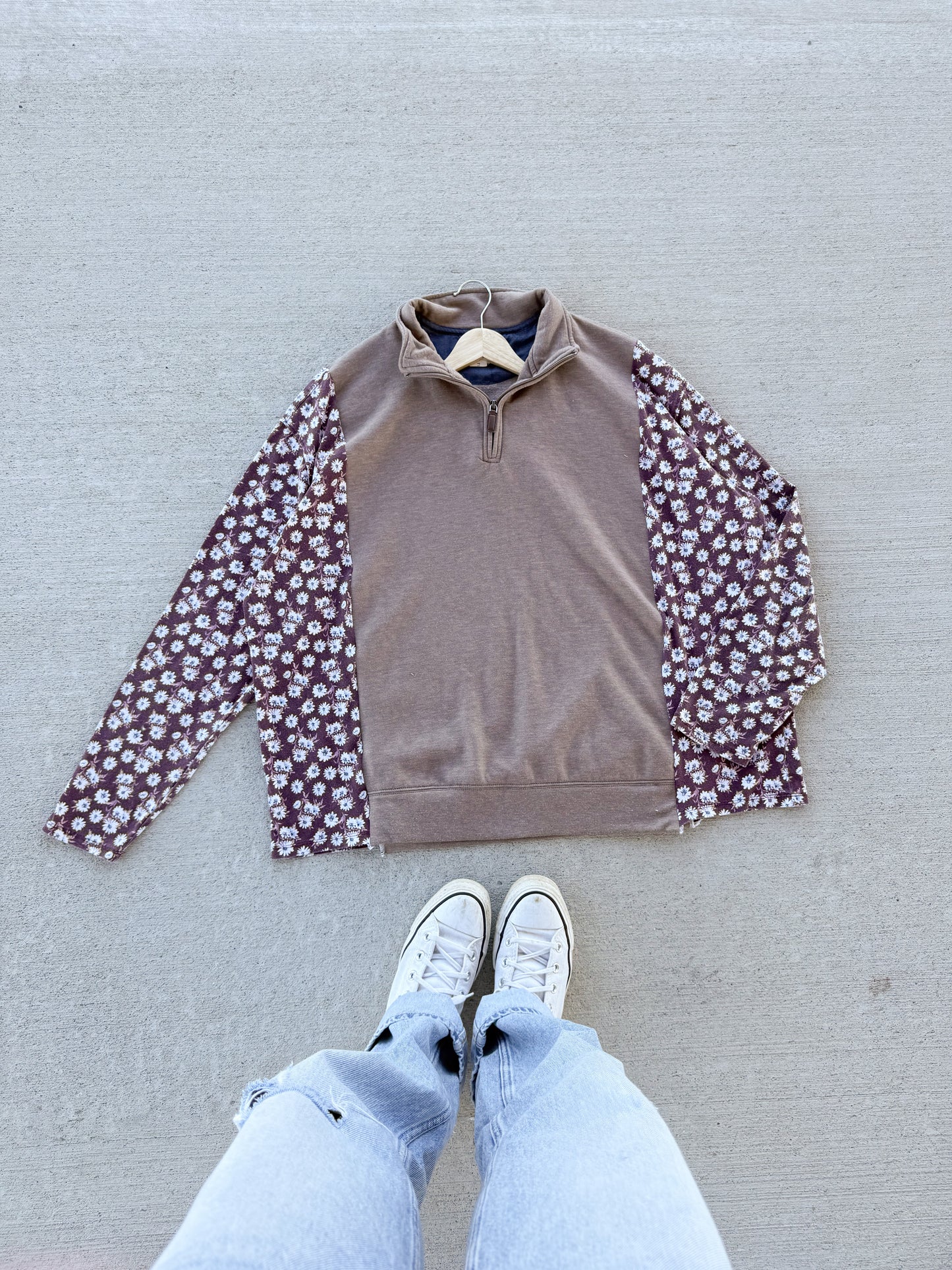 Brown 1/4 zip x fall florals