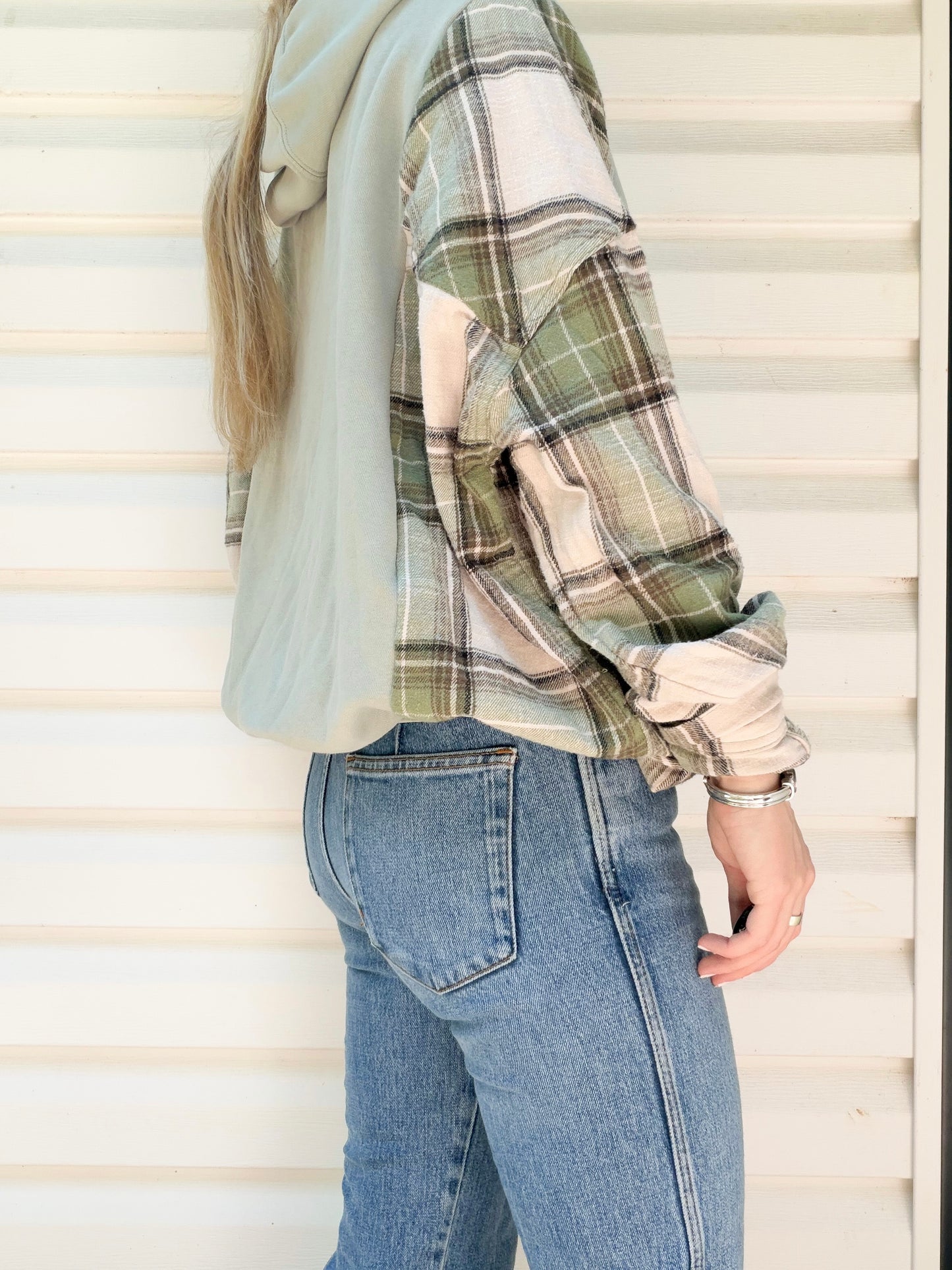 Sage green Nike x flannel hoodie