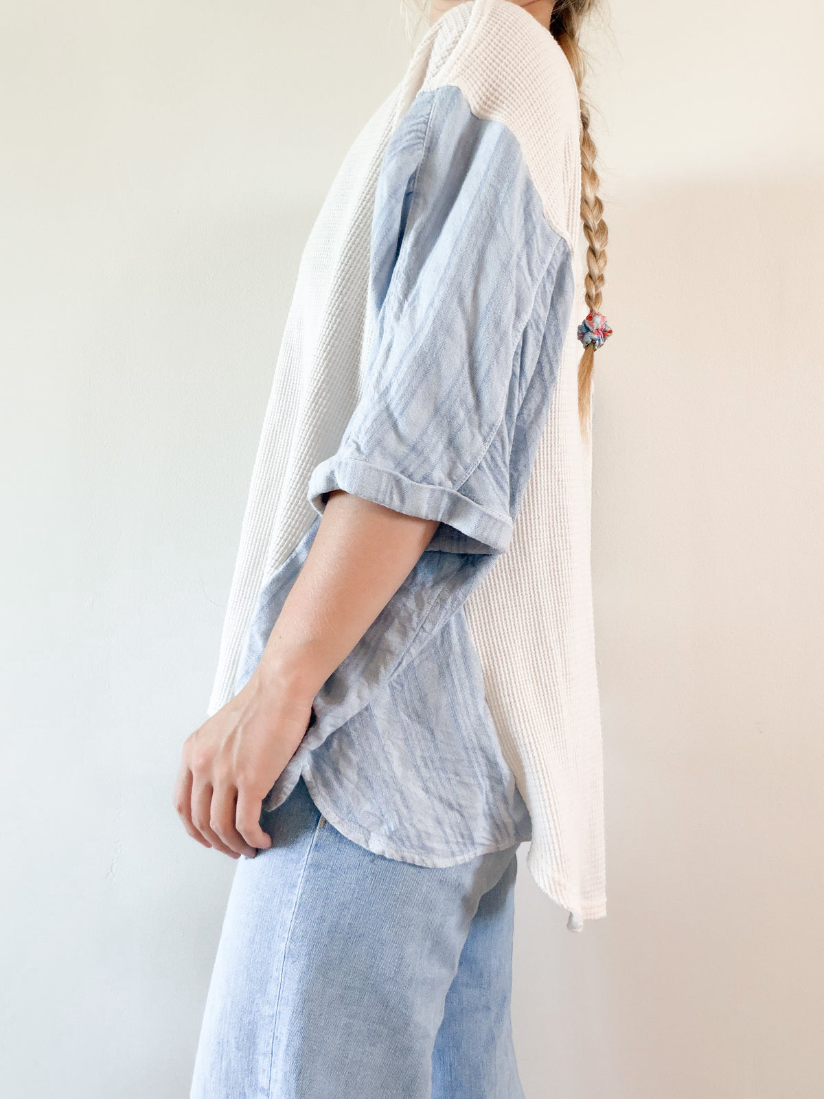Waffle knit Henley x linen