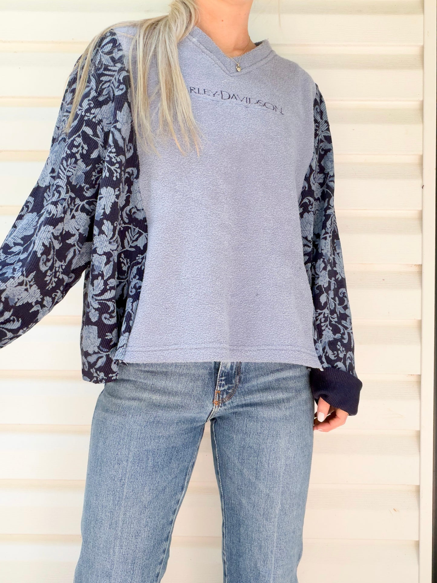 Vintage Harley Davidson sweater x blue florals