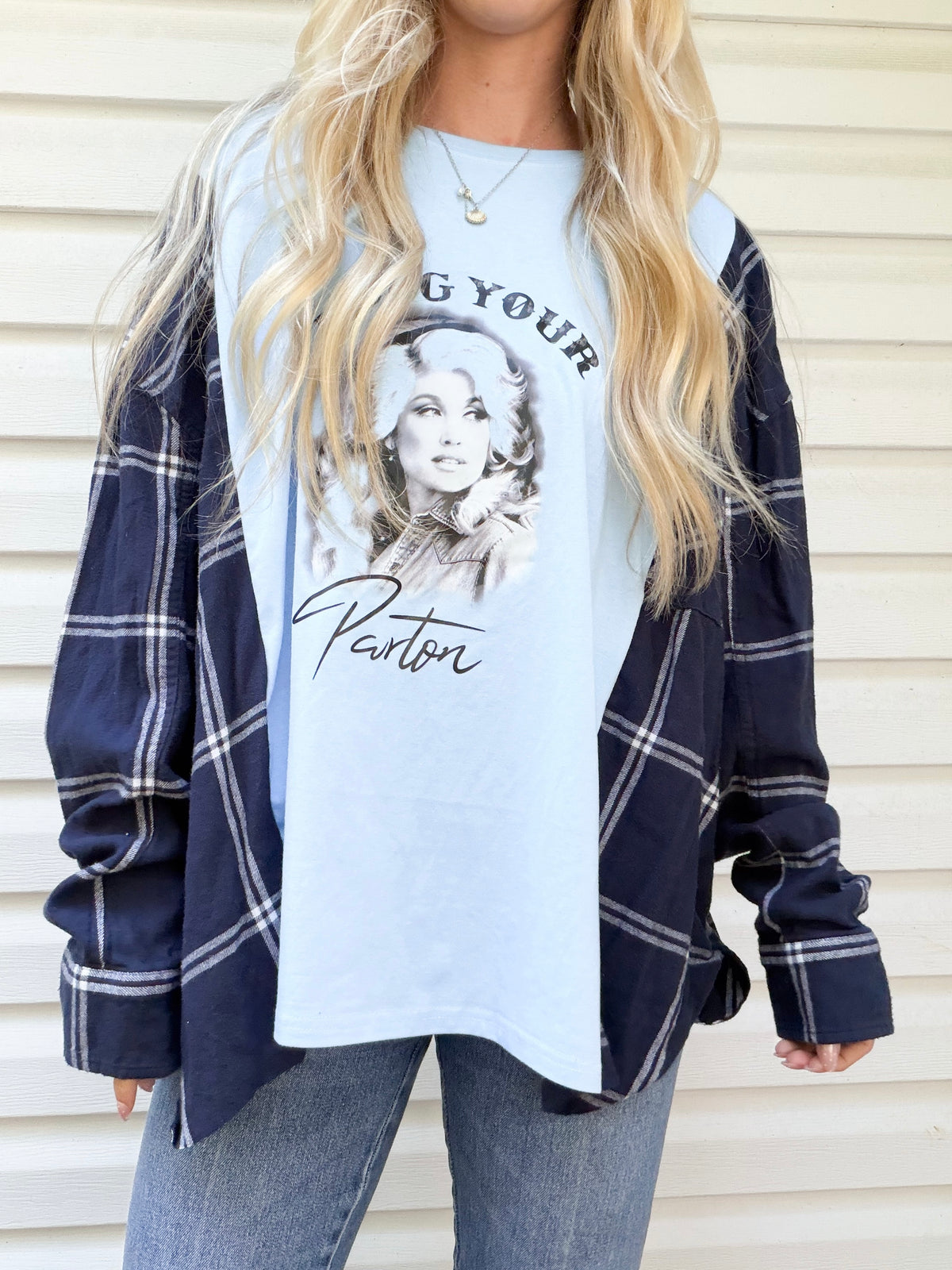 Dolly Parton flannel tee
