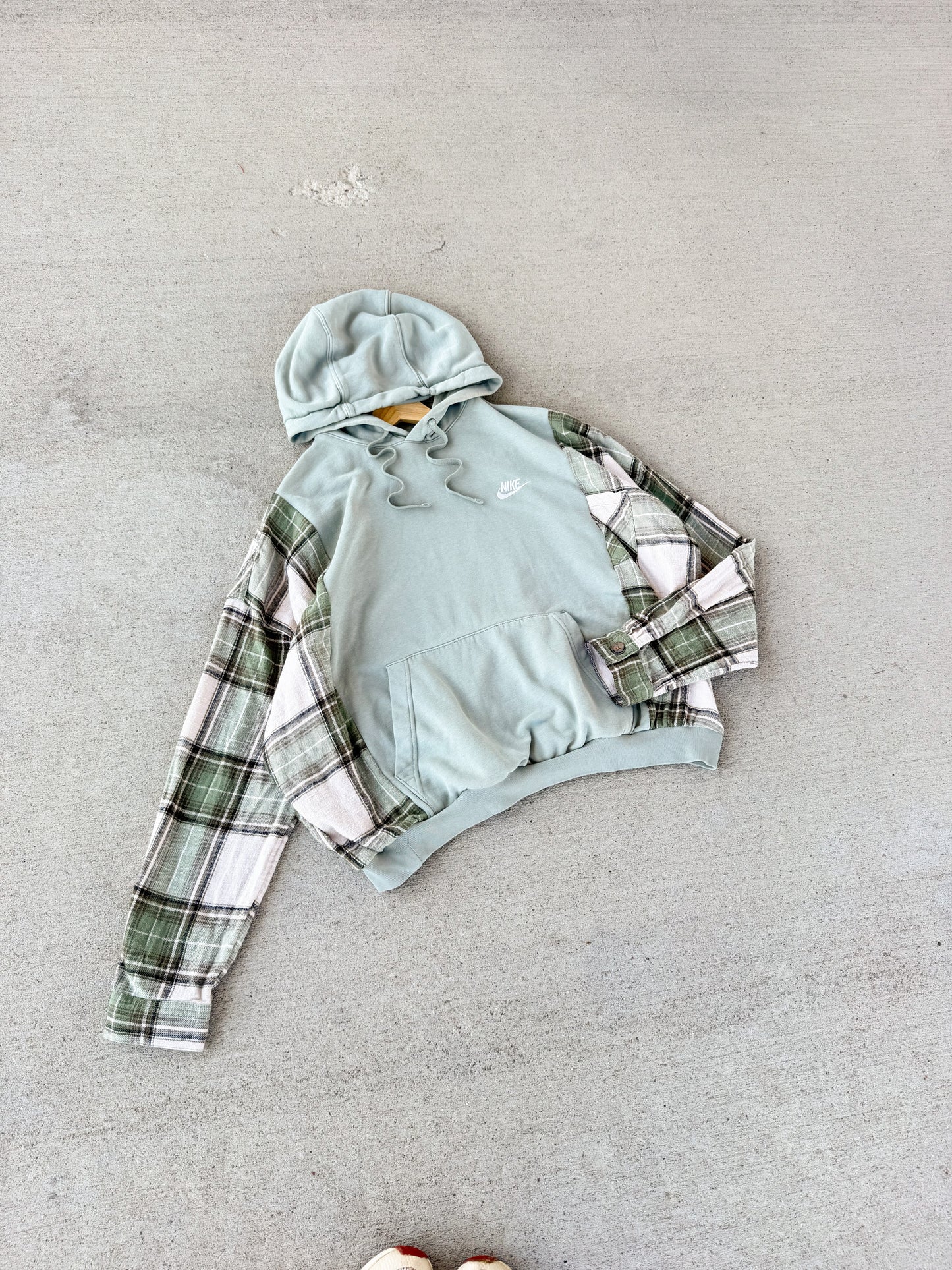 Sage green Nike x flannel hoodie