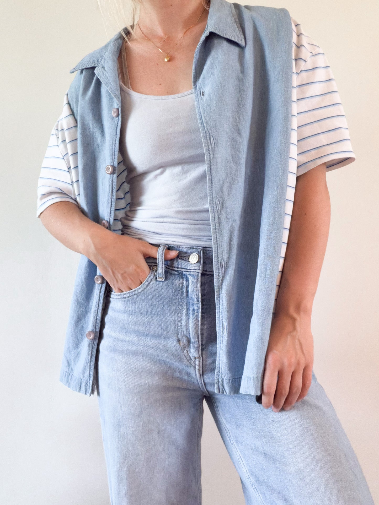 Denim button up x stripes