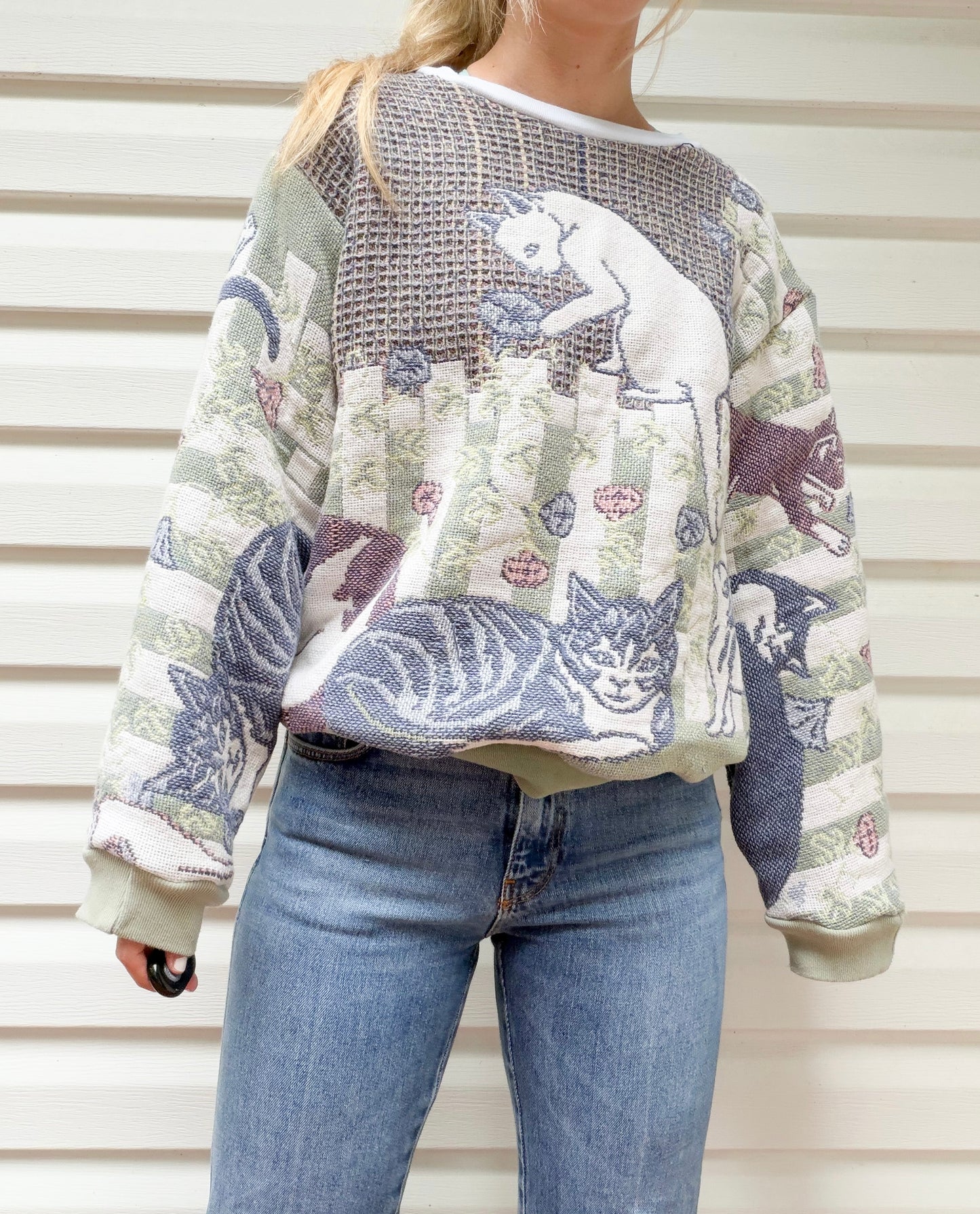 Cat gardens tapestry sweater