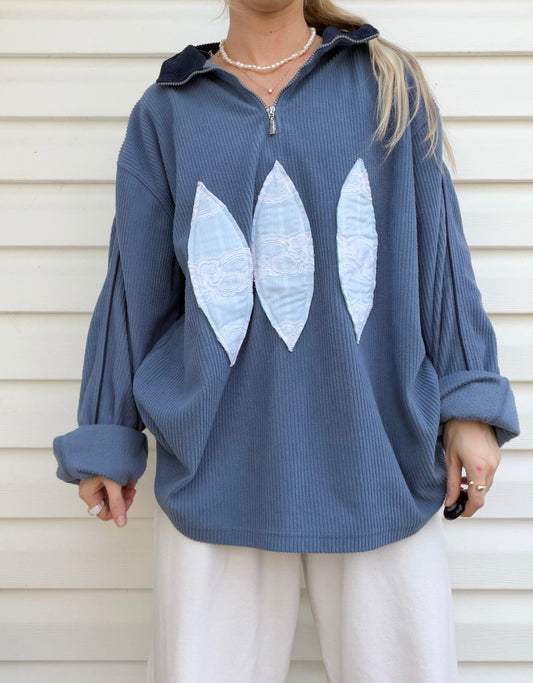 Vtg corduroy 1/4 zip x handmade surfboard