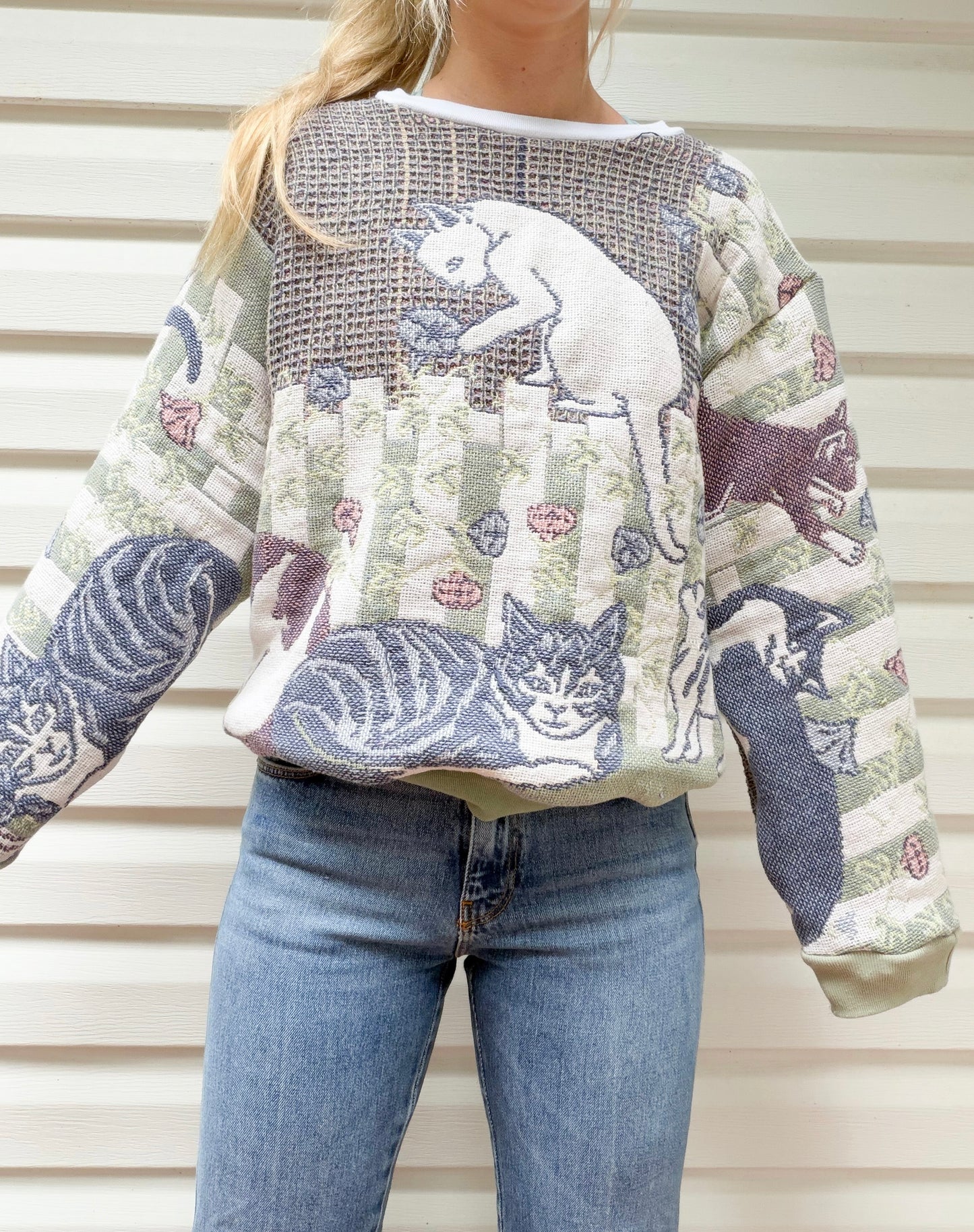 Cat gardens tapestry sweater