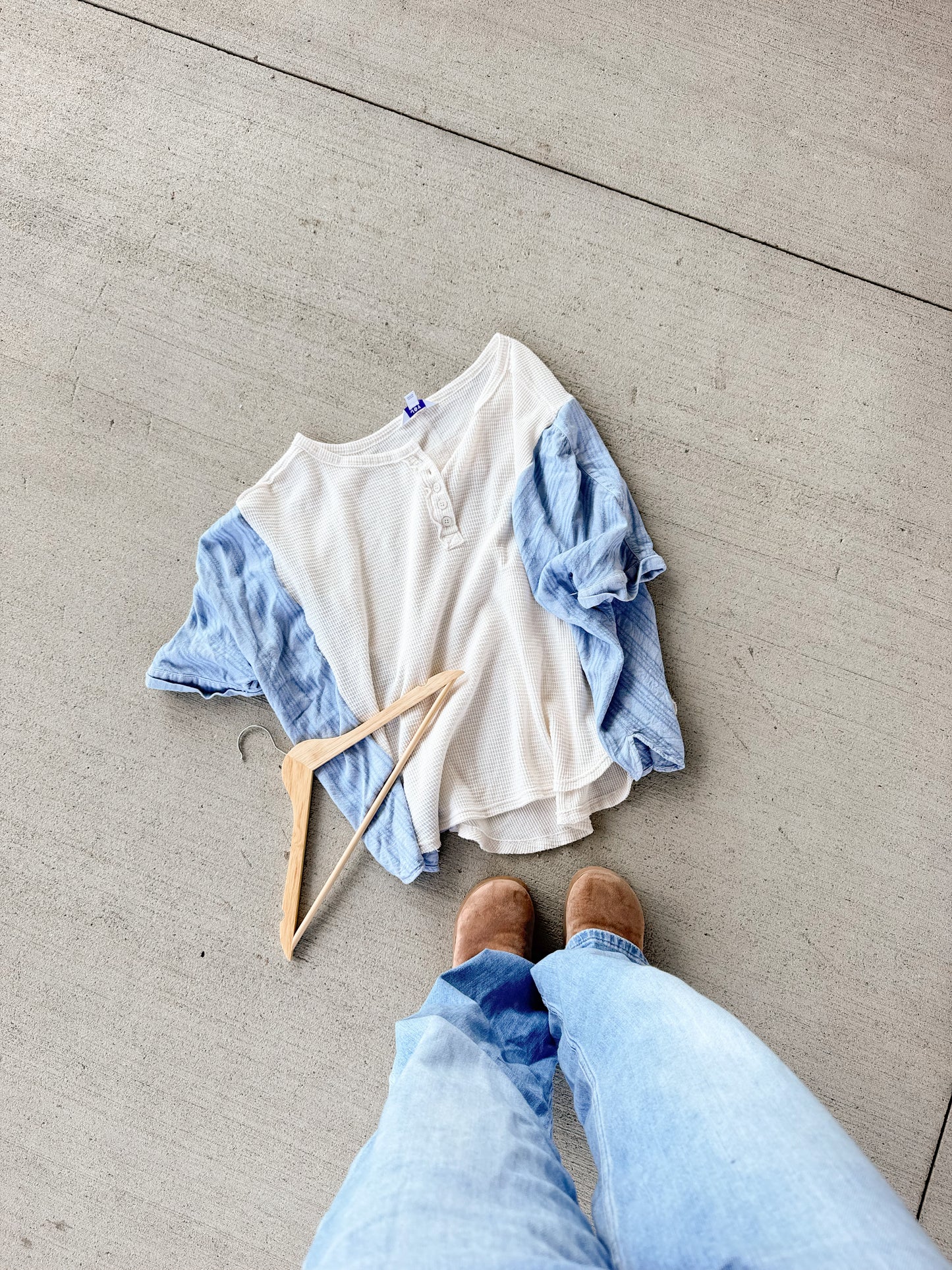 Waffle knit Henley x linen