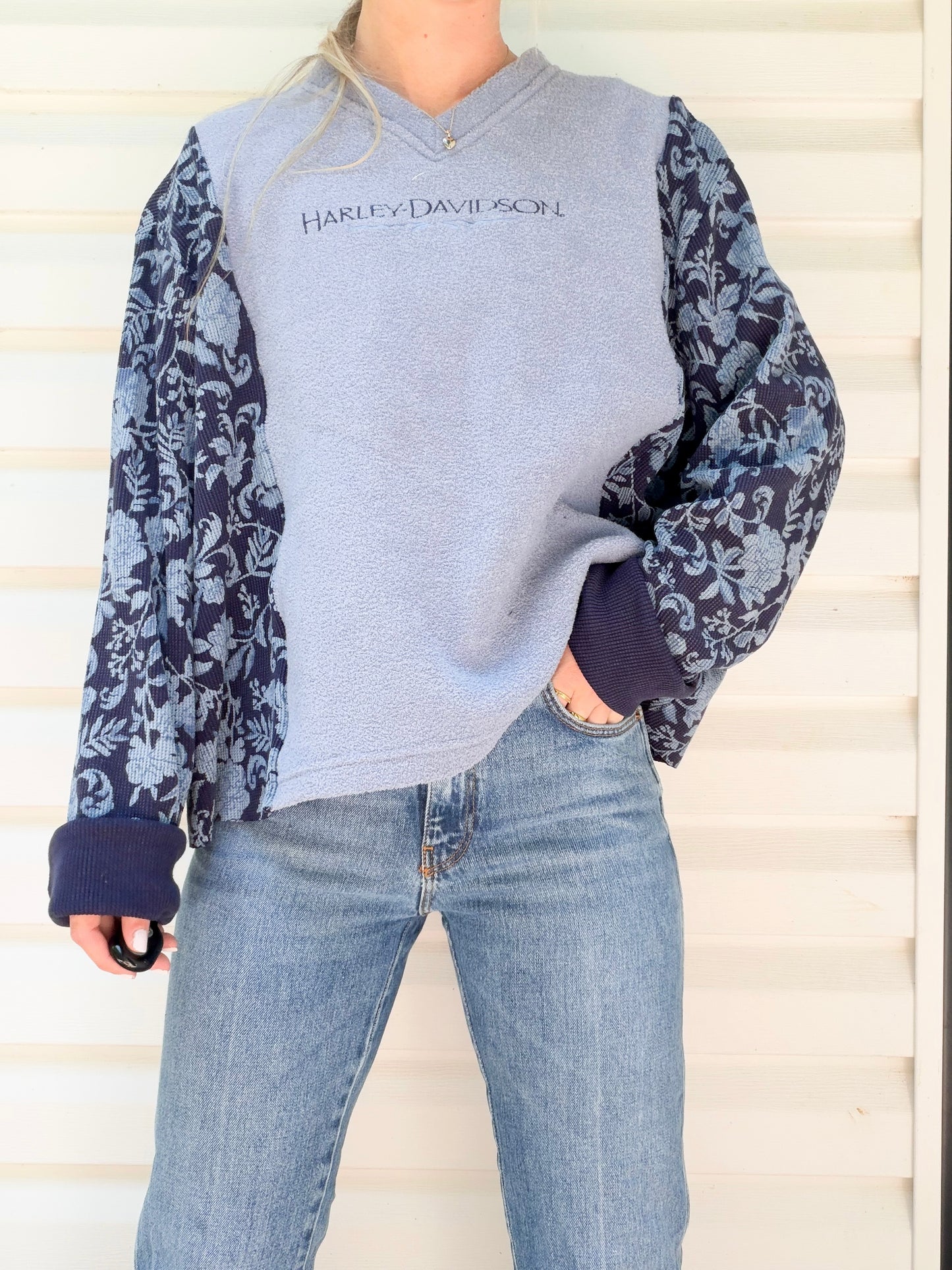 Vintage Harley Davidson sweater x blue florals