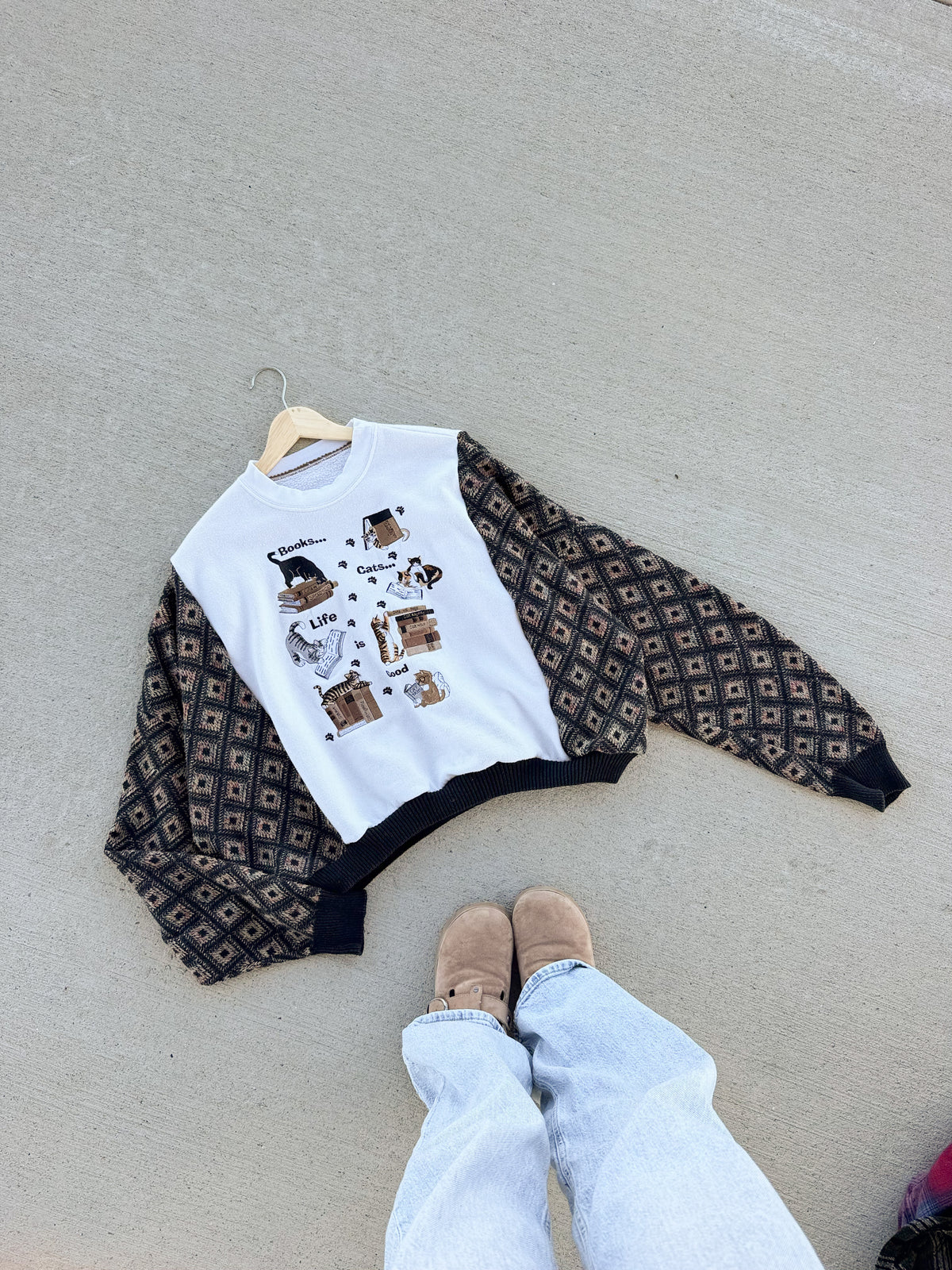 Vintage embroidered cat crewneck x sweater