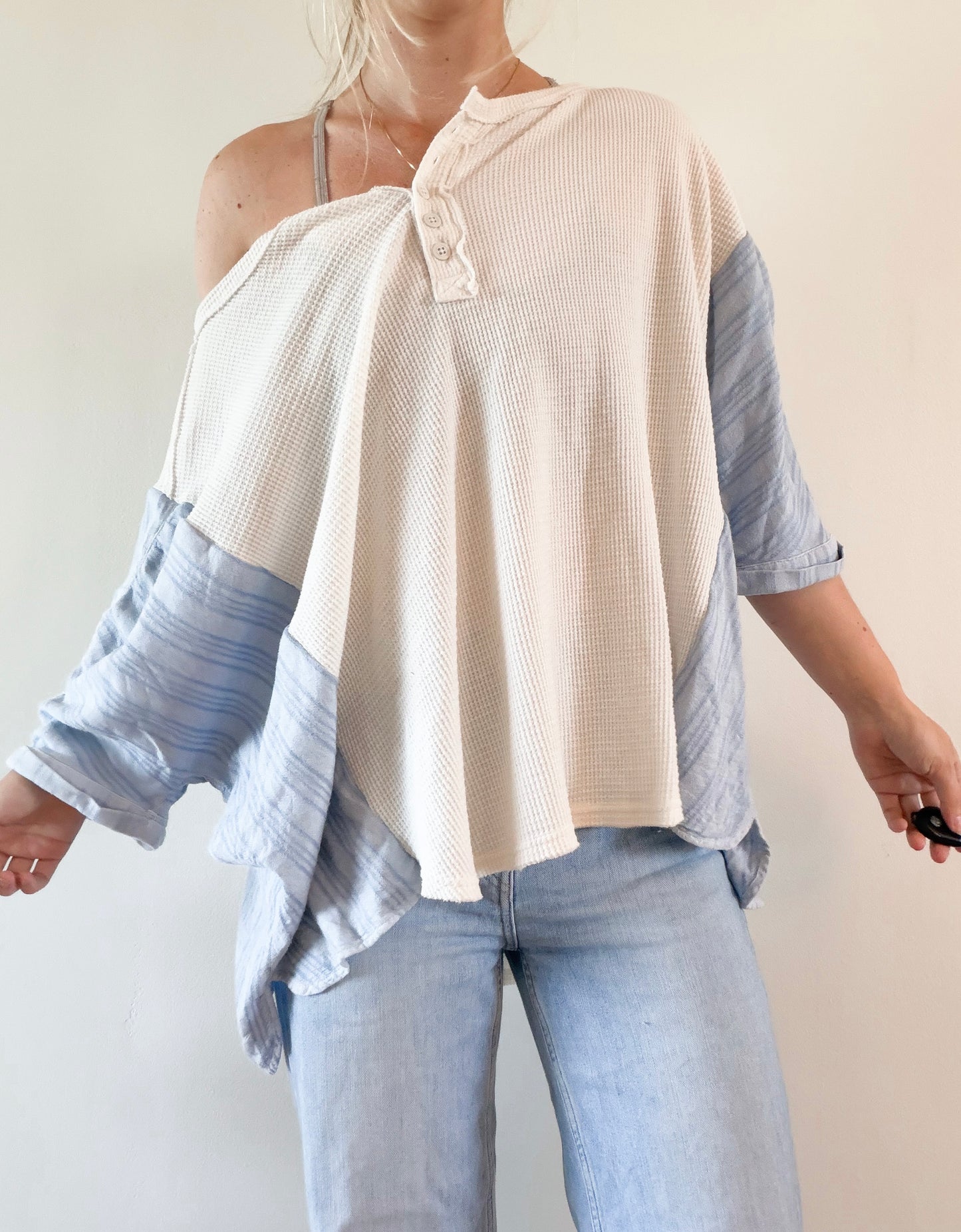 Waffle knit Henley x linen