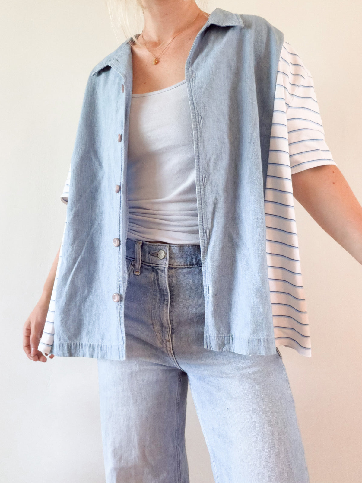 Denim button up x stripes