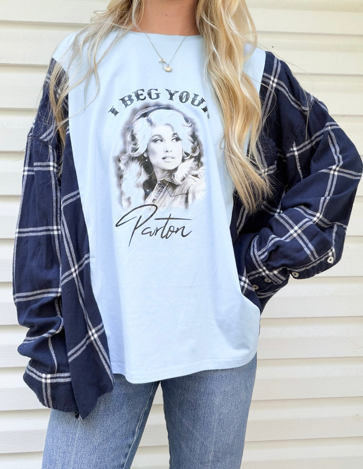 Dolly Parton flannel tee